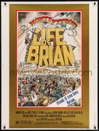8r043 LIFE OF BRIAN 30x40 1979 Monty Python, great wacky artwork of Chapman running from mob!