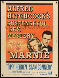8r053 MARNIE 30x40 1964 Sean Connery & Tippi Hedren in Hitchcock's suspenseful sex mystery!