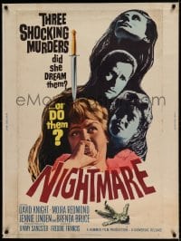 8r066 NIGHTMARE 30x40 1964 David Knight & Moira Redmond in English Hammer horror!