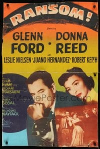 8r078 RANSOM 30x40 1956 great image of Glenn Ford & Donna Reed waiting for call from kidnapper!
