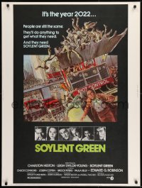 8r091 SOYLENT GREEN 30x40 1973 art of Charlton Heston trying to escape riot control by John Solie!