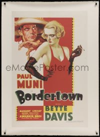 8r182 BORDERTOWN 34x47 commercial poster 1990s wonderful art of Paul Muni, sexy Bette Davis!