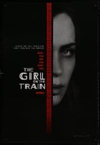 8r459 GIRL ON THE TRAIN teaser DS 1sh 2016 close-up of Emily Blunt, what you see can hurt you!