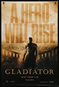 8r464 GLADIATOR teaser DS 1sh 2000 a hero will rise, Russell Crowe, directed by Ridley Scott!