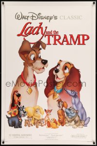 8r608 LADY & THE TRAMP 1sh R1986 Walt Disney romantic canine dog classic!