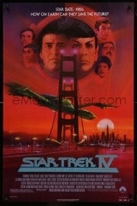 8r879 STAR TREK IV 1sh 1986 art of Leonard Nimoy, Shatner & Klingon Bird-of-Prey by Bob Peak!