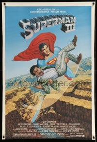 8r121 SUPERMAN III half subway 1983 art of Reeve flying with Richard Pryor by Salk!