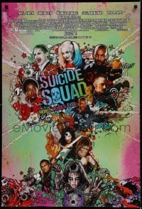 8r905 SUICIDE SQUAD advance DS 1sh 2016 Smith, Leto as the Joker, Robbie, Kinnaman, cool art!