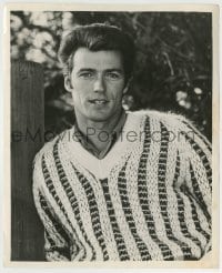 8s186 CLINT EASTWOOD 8.25x10 still 1960s youthful c/u posing outdoors with a cool sweater!