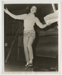 8s304 FLOODS OF FEAR candid 8x10 still 1959 British actress Anne Heywood jumping for joy on the set!