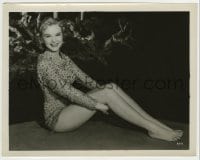 8s009 FORBIDDEN PLANET 8x10.25 still 1956 seated smiling Anne Francis showing her shapely legs!