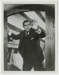 8s331 GOLDFINGER TV 7.25x9 still R1974 c/u of Sean Connery as James Bond below deck of airplane!