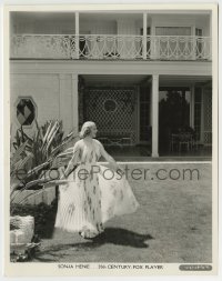 8s762 SONJA HENIE 8x10 still 1930s outdoors at home in beautiful pleated dress by Gene Kornman!