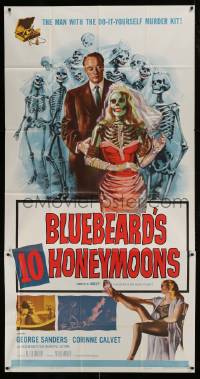 8t341 BLUEBEARD'S 10 HONEYMOONS 3sh 1960 wild art of George Sanders with skeleton brides!