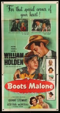 8t344 BOOTS MALONE 3sh 1951 close up of William Holden with young horse jockey Johnny Stewart!