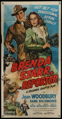 8t349 BRENDA STARR REPORTER 3sh 1946 art of Joan Woodbury w/camera & Kane Richmond, serial, rare!