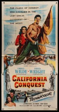 8t356 CALIFORNIA CONQUEST 3sh 1952 barechested Cornel Wilde & Teresa Wright fight for freedom!