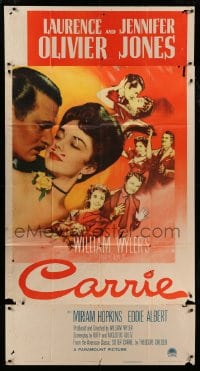 8t360 CARRIE 3sh 1952 romantic art of Laurence Olivier & Jennifer Jones, William Wyler