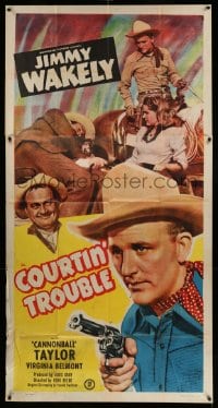 8t371 COURTIN' TROUBLE 3sh 1948 singing cowboy Jimmy Wakely with gun, Dub Cannonball Taylor!