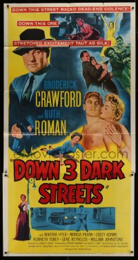 8t392 DOWN 3 DARK STREETS 3sh 1954 Broderick Crawford, sexy Ruth Roman, Martha Hyer!