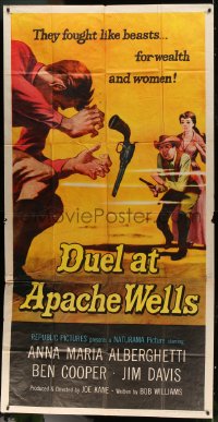 8t393 DUEL AT APACHE WELLS 3sh 1957 they fought like beasts for wealth and women, gun duel art!