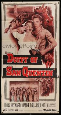 8t395 DUFFY OF SAN QUENTIN 3sh 1954 Louis Hayward holds sexy nurse hostage, prison escape artwork!