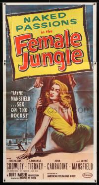 8t407 FEMALE JUNGLE 3sh 1956 artwork of sexy Kathleen Crowley, who has naked passions!