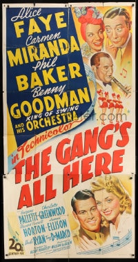 8t421 GANG'S ALL HERE 3sh 1943 stone litho art of Alice Faye, Carmen Miranda, Benny Goodman & more!