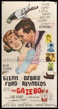 8t423 GAZEBO 3sh 1960 great romantic art of Glenn Ford w/pigeon on head & nuzzling Debbie Reynolds!