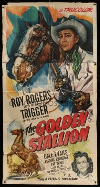 8t432 GOLDEN STALLION 3sh 1949 great art of Roy Rogers with guns drawn & Trigger + Dale Evans!