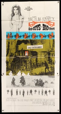 8t433 GOOD GUYS & THE BAD GUYS int'l 3sh 1969 art of sexy topless Tina Louise over train!