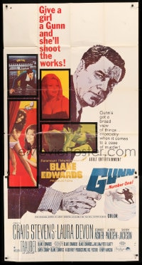 8t441 GUNN 3sh 1967 Blake Edwards, cool art of Craig Stevens w/revolver & sexy babes!