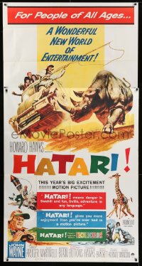 8t447 HATARI 3sh 1962 Howard Hawks, great Frank McCarthy artwork of John Wayne in Africa!