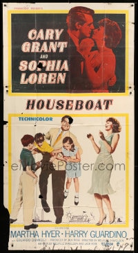 8t456 HOUSEBOAT 3sh 1958 romantic close up of Cary Grant & beautiful Sophia Loren + with kids!