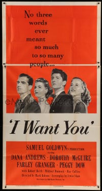 8t460 I WANT YOU style A 3sh 1951 Dana Andrews, Dorothy McGuire, Farley Granger, Peggy Dow