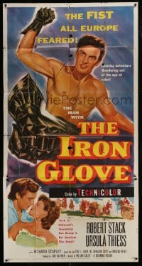 8t468 IRON GLOVE 3sh 1954 art of barechested Robert Stack who had the fist all Europe feared!