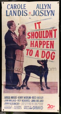 8t473 IT SHOULDN'T HAPPEN TO A DOG 3sh 1946 c/u of Carole Landis & Allyn Joslyn with Doberman!