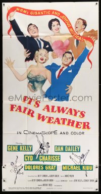 8t475 IT'S ALWAYS FAIR WEATHER 3sh 1955 art of Gene Kelly, Cyd Charisse, Dan Dailey & Dolores Gray!