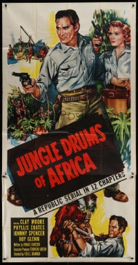 8t483 JUNGLE DRUMS OF AFRICA 3sh 1952 art of Clayton Moore w/gun & Phyllis Coates, Republic serial!