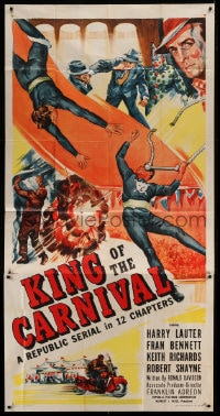 8t486 KING OF THE CARNIVAL 3sh 1955 Republic serial, great circus trapeze artwork!