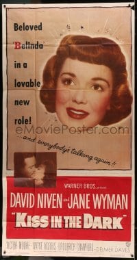 8t487 KISS IN THE DARK 3sh 1949 close up headshot of pretty Jane Wyman + kissing David Niven!