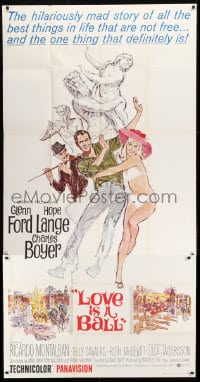 8t502 LOVE IS A BALL style A 3sh 1963 full-length art of Glenn Ford & Hope Lange in sexy bikini!