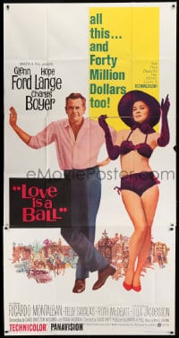 8t503 LOVE IS A BALL style B 3sh 1963 full-length art of Glenn Ford & Hope Lange in sexy bikini!