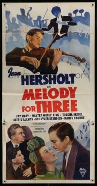 8t519 MELODY FOR THREE 3sh R1952 great art of Jean Hersholt, Fay Wray & Walter Woolf King!