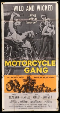 8t524 MOTORCYCLE GANG 3sh 1957 pretty Anne Neyland is wild & wicked and living with no tomorrow!