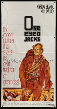 8t542 ONE EYED JACKS 3sh 1961 art of star & director Marlon Brando with gun & bandolier!