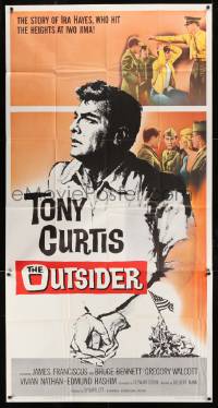 8t545 OUTSIDER 3sh 1962 great close up art of Tony Curtis as Ira Hayes of Iwo Jima fame!