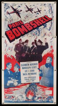 8t546 PARIS CALLING 3sh R1949 Basil Rathbone, Randolph Scott, cool airplane art, Paris Bombshell!