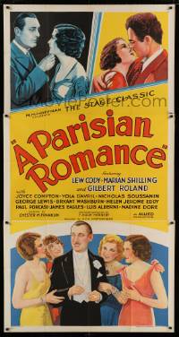 8t548 PARISIAN ROMANCE 3sh 1932 Lew Cody & Gilbert Roland in love triangle, great stone litho!