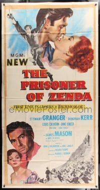 8t558 PRISONER OF ZENDA 3sh 1952 art of Stewart Granger kissing pretty Deborah Kerr, James Mason!